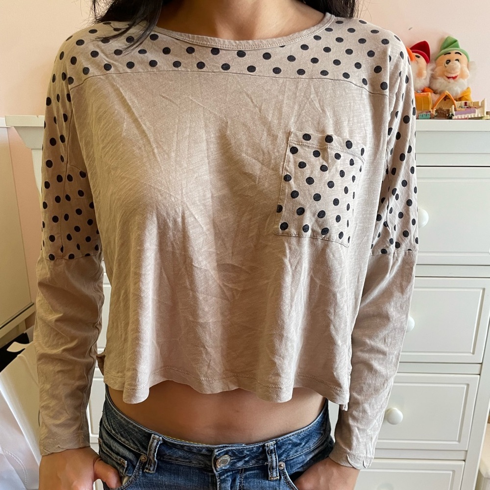 Madewell Beige Polka Dot Crop Top